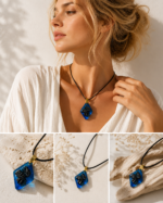 Wisiorek Geometryczny 37 mm Dąb Blue Silver ZILVANO — 8