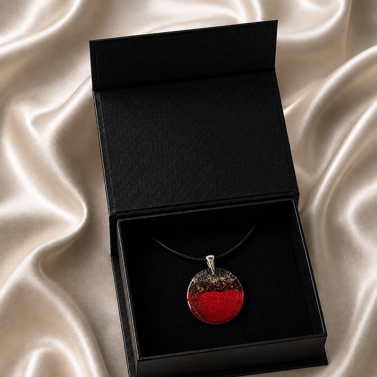 Wisiorek Okrąg Czarny Dąb 7500 lat Silver Dust Red ZILVANO — 2