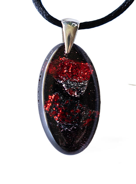 Wisiorek Kropla Czarny Dąb 7500 lat Srebro Dark Red ZILVANO