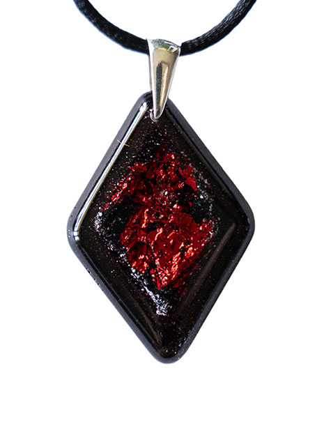 Wisiorek Trapez Czarny Dąb 7500 lat Srebro Dark Red ZILVANO