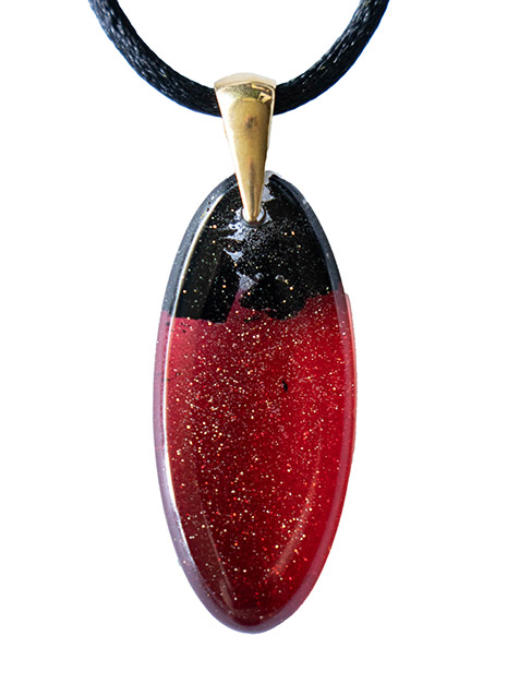 Wisiorek Kropla Czarny Dąb 7500 lat Silver Dust Red ZILVANO