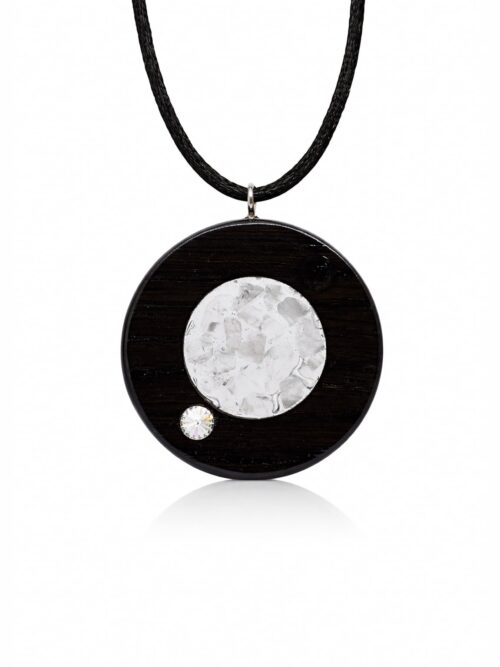 Bog Oak & Austrian Crystal Pendant – Round, 45x45x8 mm – ZILVANO