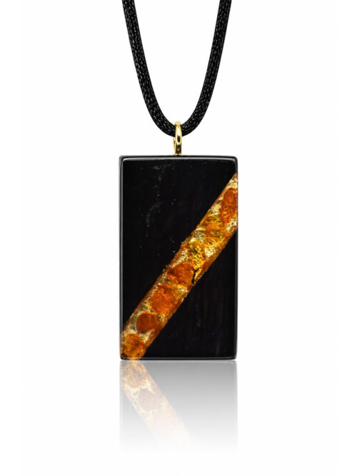 Bog Oak & Baltic Amber Pendant – Rectangle, 40x22x8 mm – amber – ZILVANO
