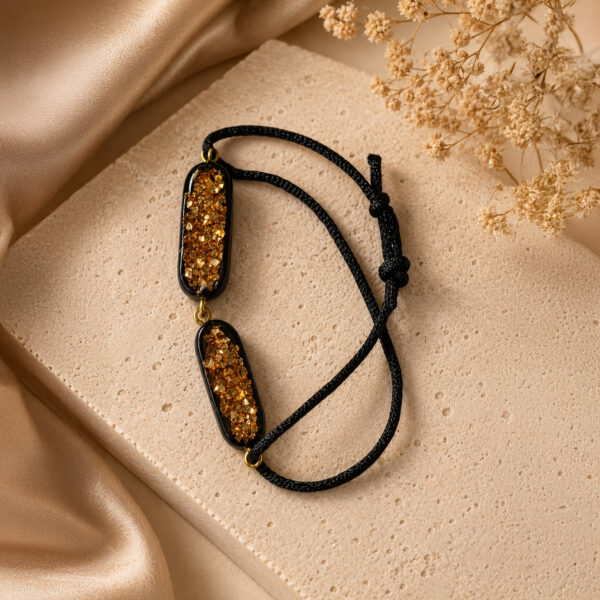 Bracelet en chêne des marais et résine – deux éléments ovales, cordon réglable – ZILVANO
