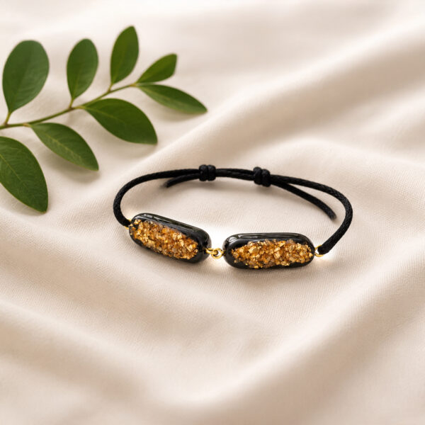 Bracelet en chêne des marais et résine – deux éléments ovales, cordon réglable – ZILVANO