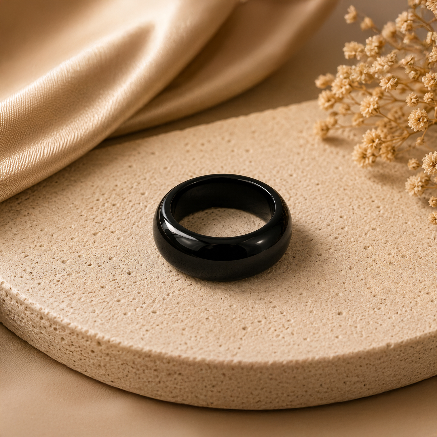 Ring aus Mooreiche – glatter schwarzer Bandring – im Alltag getragen