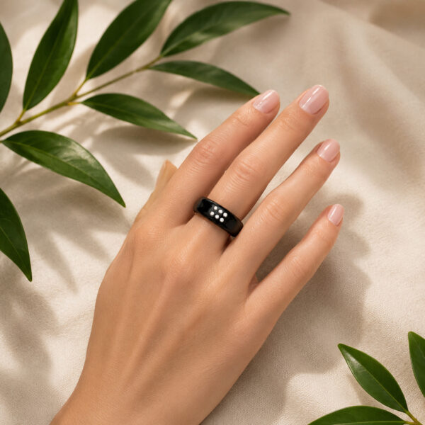 Ring aus Mooreiche mit Kristallen – sechs Kristalle – ZILVANO