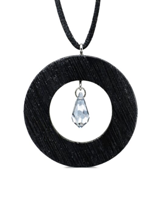 Naszyjnik z czarnego dębu kopalnego z kryształem, koło 45 mm – Crystal Noir – ZILVANO